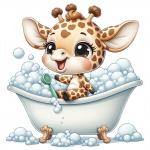 Cute Giraffe-Boy Hybrid taking A bath 🛁 in a Tub