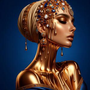 Create a 3-D realistic, elegant figure against a vivid royal blu...