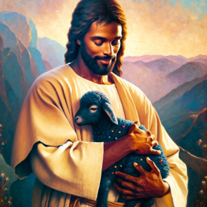 Oil painting of an African-American man resembling Jesus Christ,...