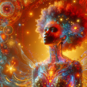 Incredible angle view of a beautiful full body translucent driad...