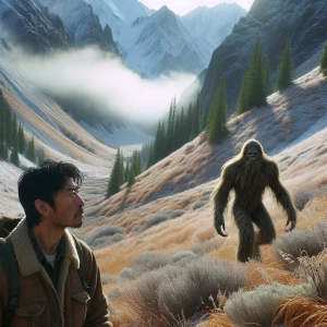 A man hunting turns around and looks up a slope in the Black Mou...