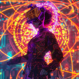 Kirlian photography aesthetic, ultra-realistic cyberpunk female,...