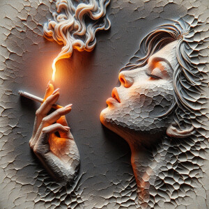 A portrait made from oil paint and acrylic paint of a lady smoki...