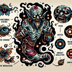 Zombie genie in an new school tattoo style