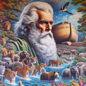 A close-up and detailed wall painting focusing on Noah, depicted...