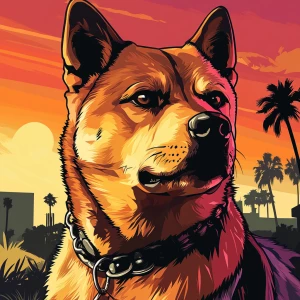 MEME DOGE in GTA art style — — in the style of a Grand Theft Au...