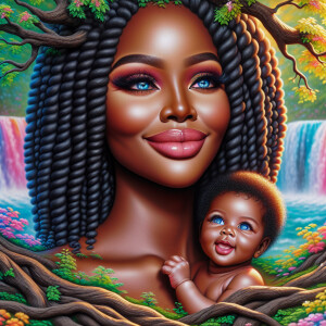 Create a close-up, hyper-realistic 3-D oil painting of a tree wi...