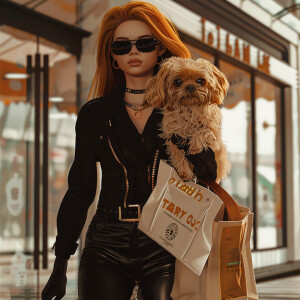 Photorealistic image. High resolution. Glossy. Light ginger long...