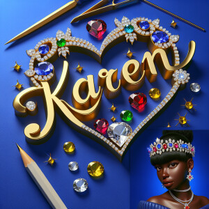 VCraft a 3-D image showcasing the name 'KAREN' in a luxurious go...