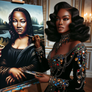In a high-class, elegantly decorated studio, a very light-skinne...