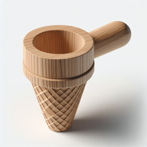Create an image of a conical wooden ice cream cone mold with a h...