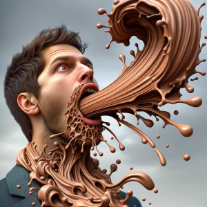 Generate a hyper-realistic detailed image of a man endlessly vom...