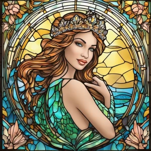 Stained Glass of beautiful mermaid princess