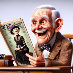 caricature of a 95 year old happy American grandpa sitting at a...
