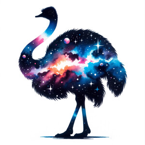 Cosmic watercolor filled animal silhouette on a blank white back...