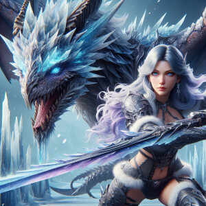 A beautiful huntress from the “Monster Hunter” series with dark...
