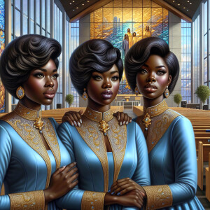 A digital illustration depicting three African American women as...