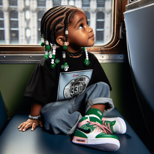 Generate an image depicting a three-year-old African American gi...