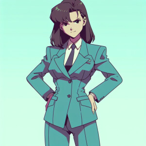1990s anime screencap, girl a plugsuit, standing with hands on h...