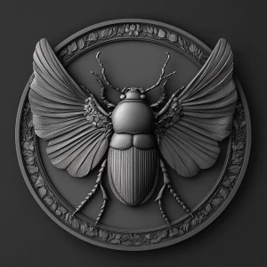 Design a high-contrast grayscale 3d bas relief of a scarab beetl...