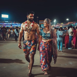 A gujarati muscular man sweat on body walking with his 54 year o...