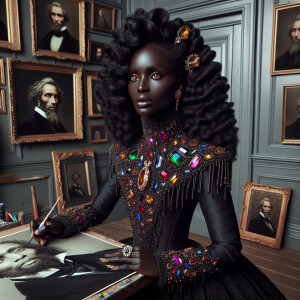 In a high-class, elegantly decorated studio, a very light-skinne...