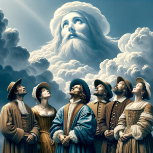 Slaves from the 1600s looking up at a cloud formation, the cloud...