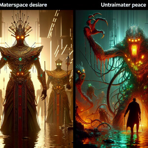 A monster coming out from the creek, glowing eyes, reaching out,...