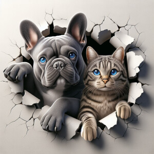 A highly detailed 3D illustration of a gray French bulldog with...