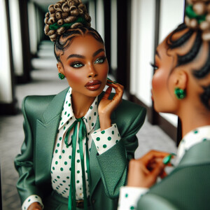 Picture a stunning LIGHT SKIN African-American woman with captiv...