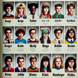 Create a realistic yearbook page displaying photographs of 12 st...