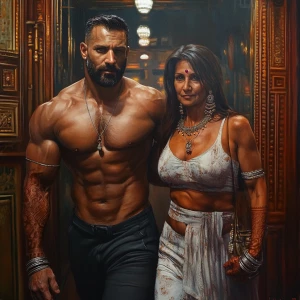 Photorealism,realism,a bodybuilder man ,walking with his 50 year...