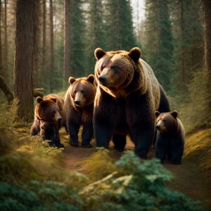 Depict a family of bears with a mother bear, a father bear, and...