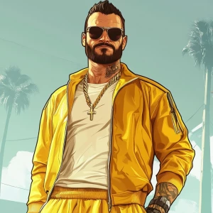 White muscular thin man with beard, big chin, smile and cheekbon...