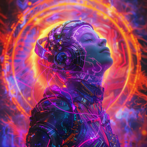 Kirlian photography aesthetic, ultra-realistic cyberpunk female,...