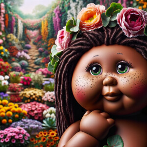African-American cabbage patch doll with huge dimples, and freck...