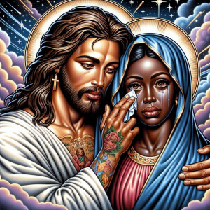 Ensure that the image distinctly represents both Jesus Christ an...