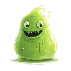 Create a vector-style illustration of a green slimeblob alien wi...