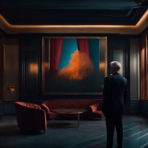 A mature man with elegant black suit, cool scene