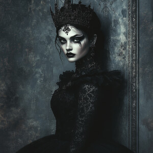 Create an image of a beauty queen whose appearance subtly reflec...