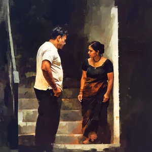 Realism,painting photo style, a muscular sweaty employer crimina...