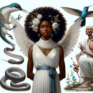 Create a romantic-style painting depicting Sophia, a young Black...