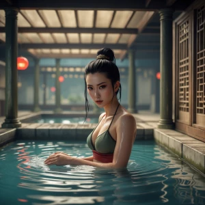 Chun Li in a bath house washing blanka.