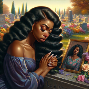 A beautiful light-skinned African-American woman with long wavy...