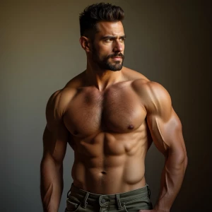 Create an image of aneikemuscular, hairy fker who is confidently...