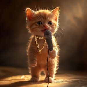 orange kitten with a cute face with black eyes standing like a h...