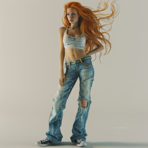 Create a photo-realistic image of a light ginger haired woman in...