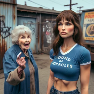 Refine a color film photograph from 1974 depicting an irate elde...