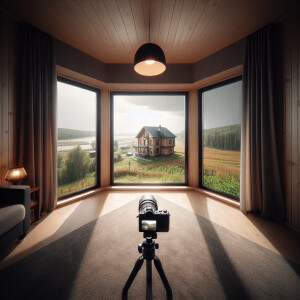 Interior of bright room with windows overlooking the Russian and...