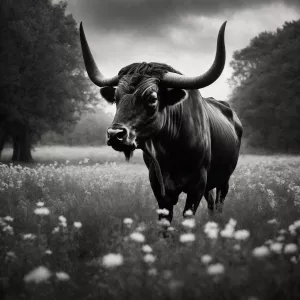 Create an image of an ethereal minotaur with a bull's head and a...